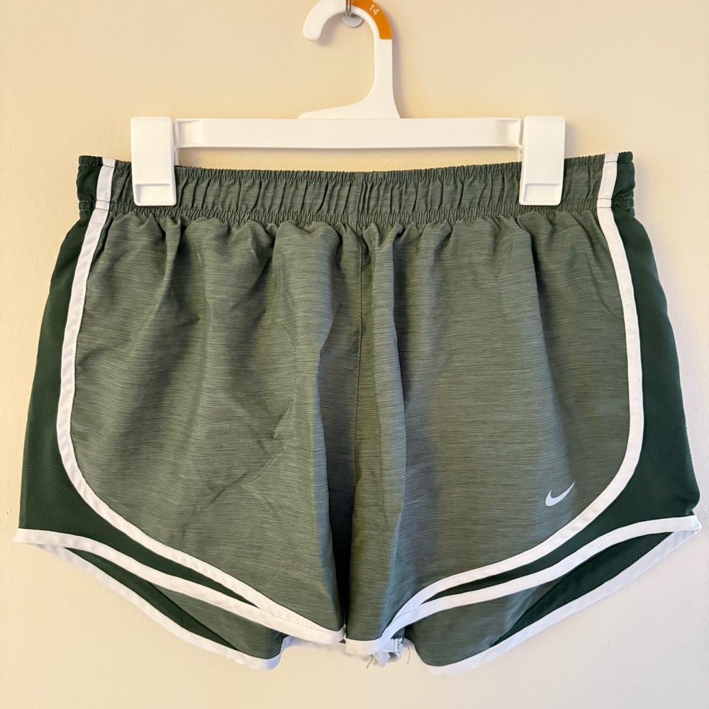 Nike Green Athletic Running Shorts with White Trim